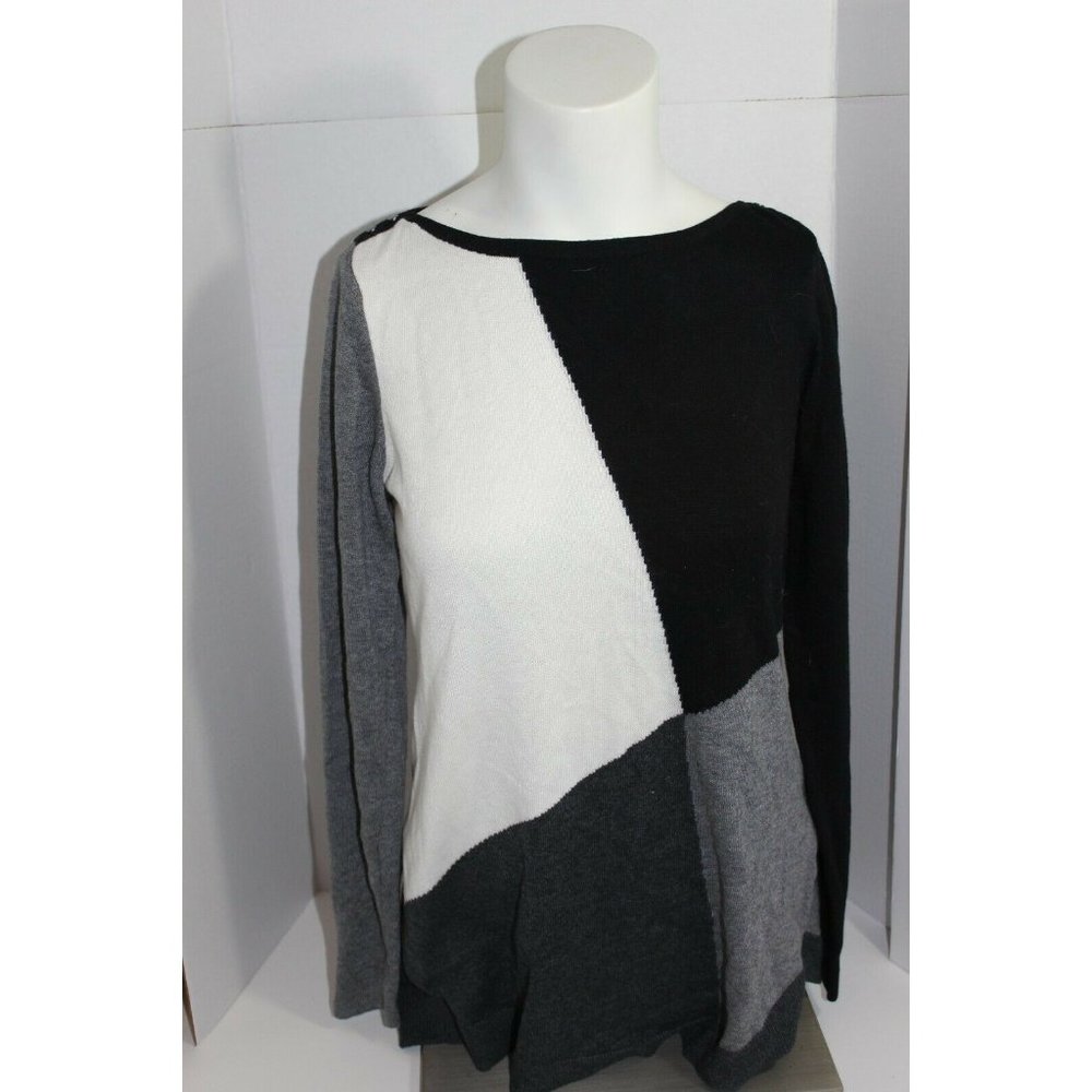 White House Black Market Medium Black Grey Angle Hem Colorblock SM 🇺🇸 ❤️